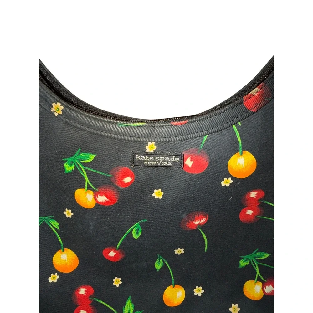 Kate Spade Shoulder Bag Womens Small Black Cherry Print Excellent Y2K Retro